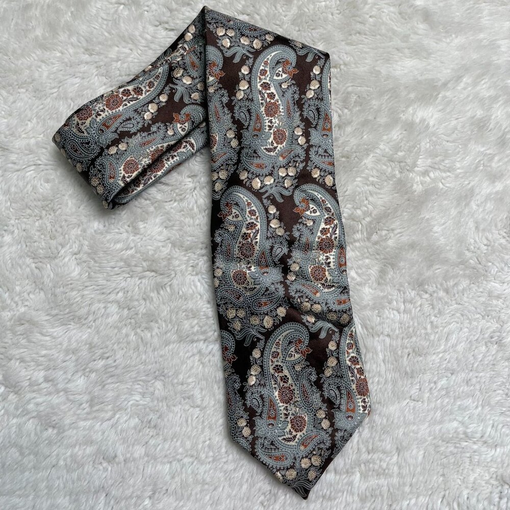 Ermenegildo Zegna Men's Brown Floral & Paisley Print 100% Silk Tie One Size